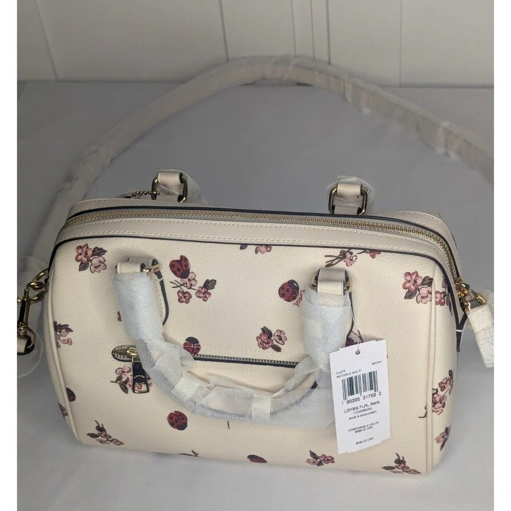 Coach Rowan Medium Satchel - Rare, Chalk, Multi, Ladybug Floral Print, NWT